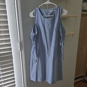 Lush Light Blue Midi Dress with Tie Sleeves